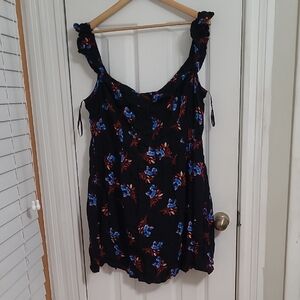 City Chic Black Mini Dress with Blue and Red Floral Pattern